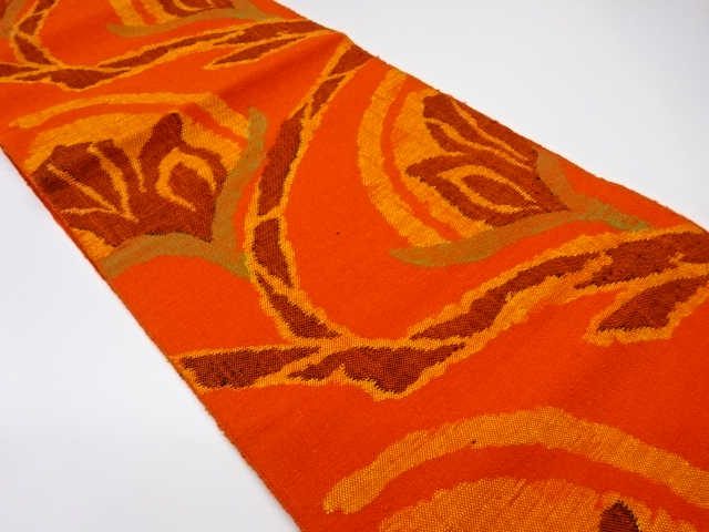 JAPANESE KIMONO / VINTAGE NAGOYA OBI / MAWATA TSUMUGI / WOVEN FLORAL PLANTS